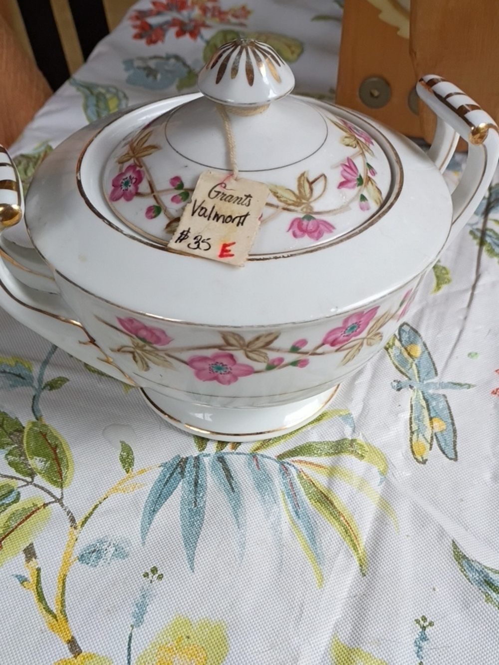 Valmont China White Porcelain Piece with Pink and Gold Accent